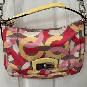 Coach , lovely Spring/ summer multicolor monogramSatin fabric Hand Bag